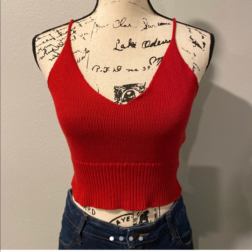 Red Ribbed V Neck Brami tank